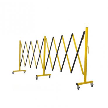 Vue d'ensemble de la Barrière extensible jaune et noire 6 roulettes.