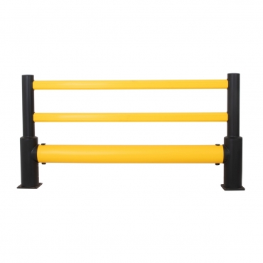Vue de face de la barrière de protection pour rack avec 1 poteau de départ et 1 poteau de fin